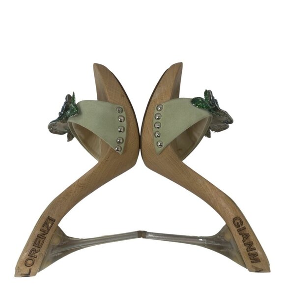 Rare Gianmarco Lorenzi Crystal Flower Wooden Platform Mules Sandals 6 Maximalist - Picture 12 of 16